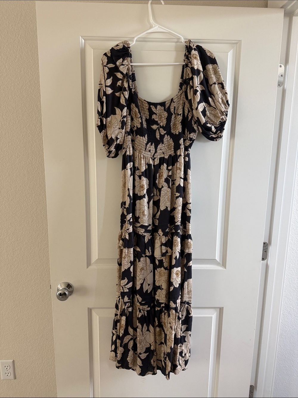 saltwater LUXE Black Maxi Dress with Cream Floral Print